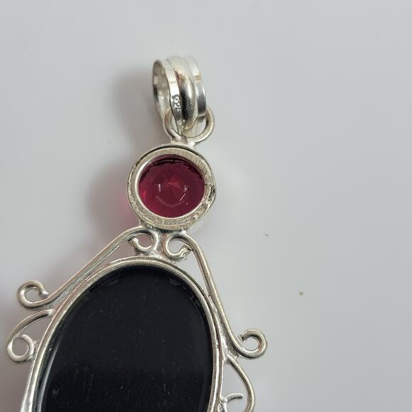 Pink Fire Opal Pendant – With Red Garnet Accents + 20" Sterling Silver Chain - Picture 5 of 10